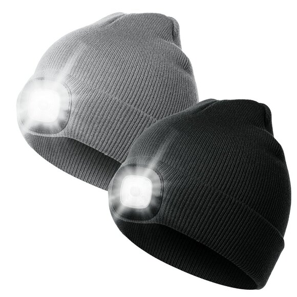 USB Rechargeable LED Beanie Hat with Light, 3 Brightness Levels, Unisex Winter